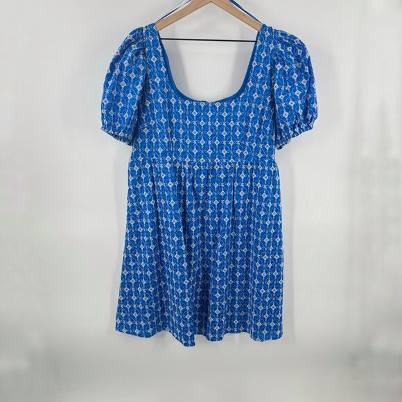 Rhode x Target NWT Blue Puff Sleeve Mini Dress Smocked Waist Cotton Size L Large - Picture 2 of 10